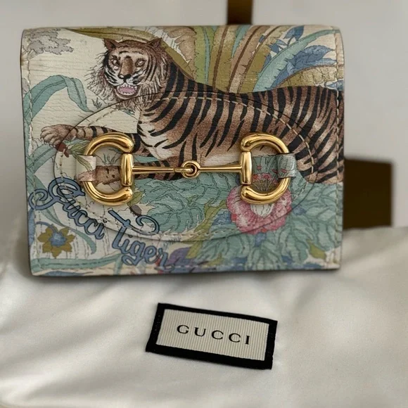 Gucci Shangai Calfskin Tiger Savanah Horsebit 1955 Card Case Wallet ~ NWOT - Picture 2 of 12